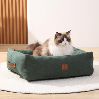 Looyn 20In Dog Bed for Small Dogs & Cats - Washable Rectangle Cat Kitten Bed for Indoor Pets, Cozy Cute Puppy Bed with Non-Slip Bottom(Green, Small)