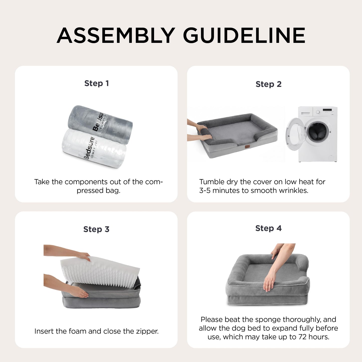 Bedsure Orthopedic Dog Bed Medium Size Dogs - Washable Small Medium Dog Cat Bed Waterproof, Comfort Cats Couch Sofa with Washable Removable Cover, Pets Bed with Nonskid Bottom, Grey, 28"