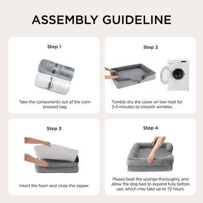 Bedsure Orthopedic Dog Bed Medium Size Dogs - Washable Small Medium Dog Cat Bed Waterproof, Comfort Cats Couch Sofa with Washable Removable Cover, Pets Bed with Nonskid Bottom, Grey, 28"