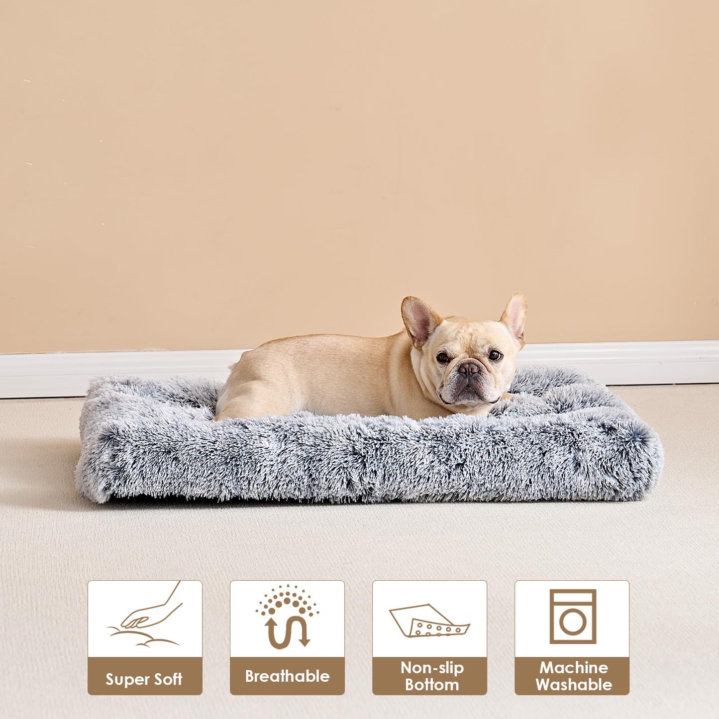 EHEYCIGA Fluffy Dog Crate Bed for Medium Dogs, Plush Faux Fur Crate Pad, Calming Anti Anxiety Medium Dog Bed, Washable Soft Warm Crate Mat with Non-Slip Bottom
