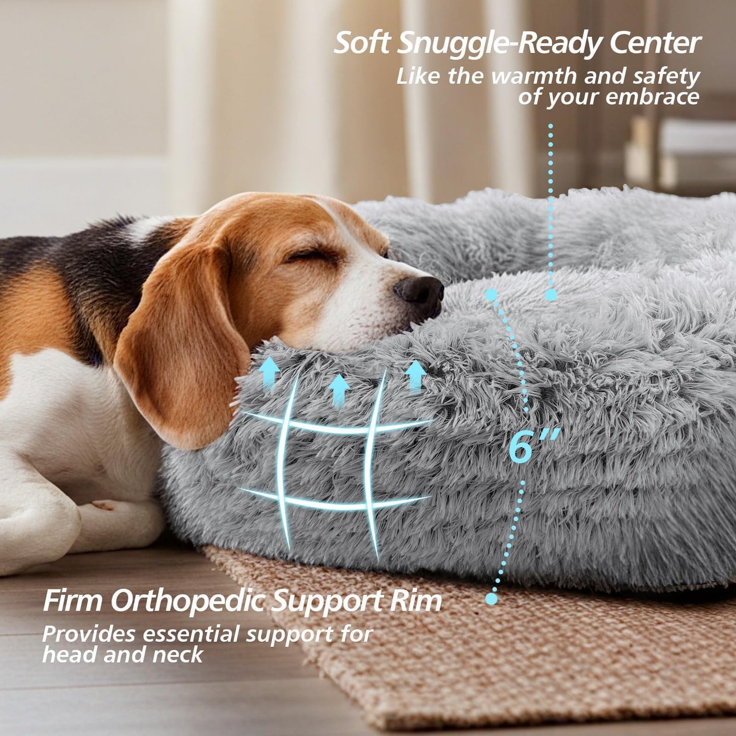 JOLLYVOGUE Small Dog & Cat Beds for Indoor Cats - 20 inches Calming Donut Dog Bed for Kittens & Puppies, Washable Round Fluffy Plush Faux Fur Pet Beds (Smoke Grey)