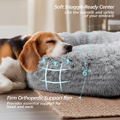 JOLLYVOGUE Small Dog & Cat Beds for Indoor Cats - 20 inches Calming Donut Dog Bed for Kittens & Puppies, Washable Round Fluffy Plush Faux Fur Pet Beds (Smoke Grey)