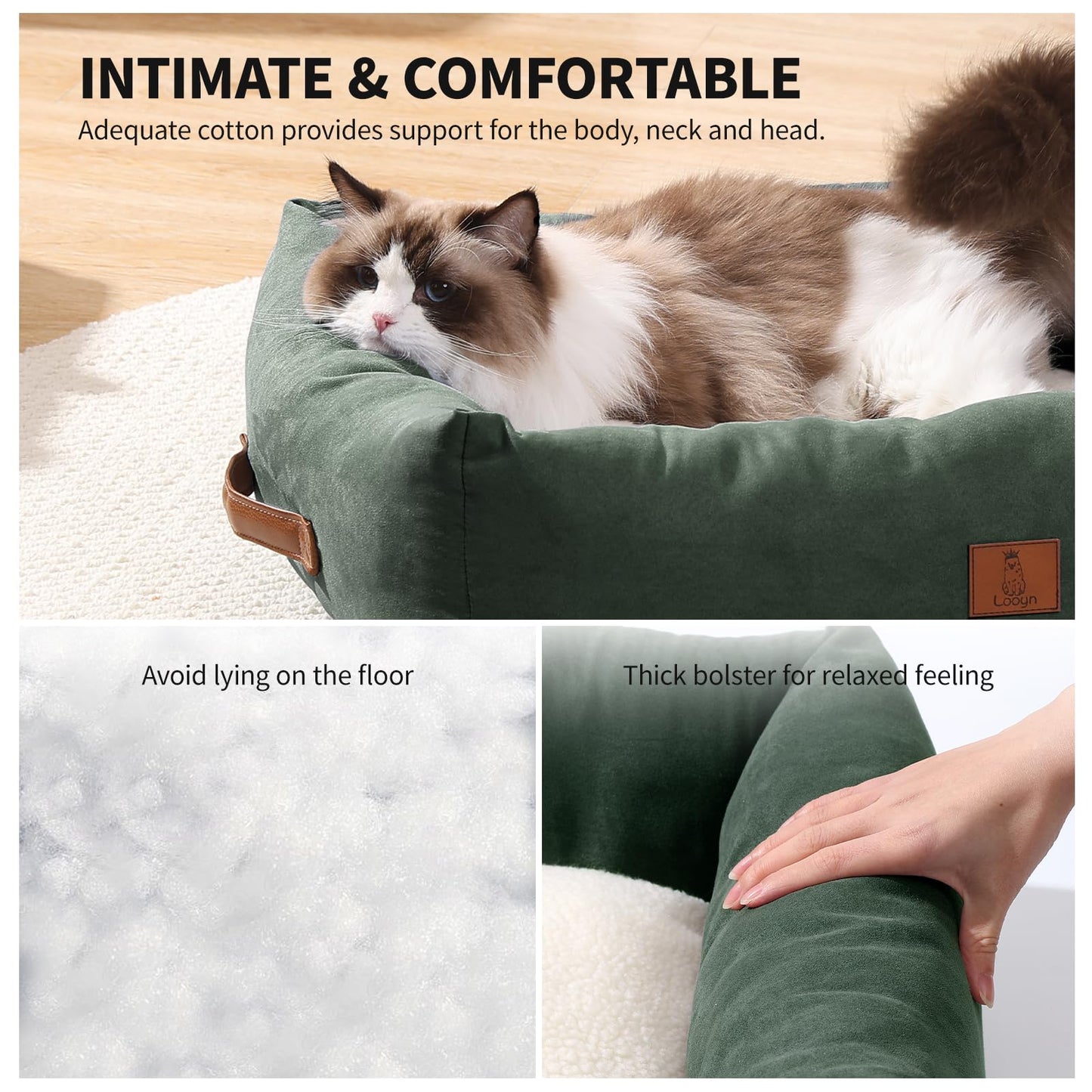 Looyn 20In Dog Bed for Small Dogs & Cats - Washable Rectangle Cat Kitten Bed for Indoor Pets, Cozy Cute Puppy Bed with Non-Slip Bottom(Green, Small)