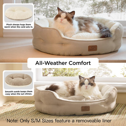 Bedsure Dog Beds for Small Dogs - Round Cat Beds for Indoor Cats, Washable Pet Bed for Puppy and Kitten with Slip-Resistant Bottom, 20 Inches, Camel
